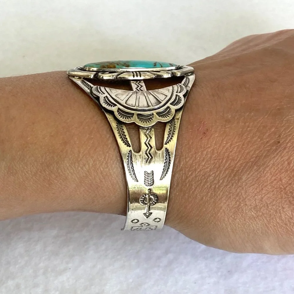 VTG Bell Trading Sterling Silver 925 Southwest Turquoise Wide Band Cuff Bracelet - Picture 5 of 16
